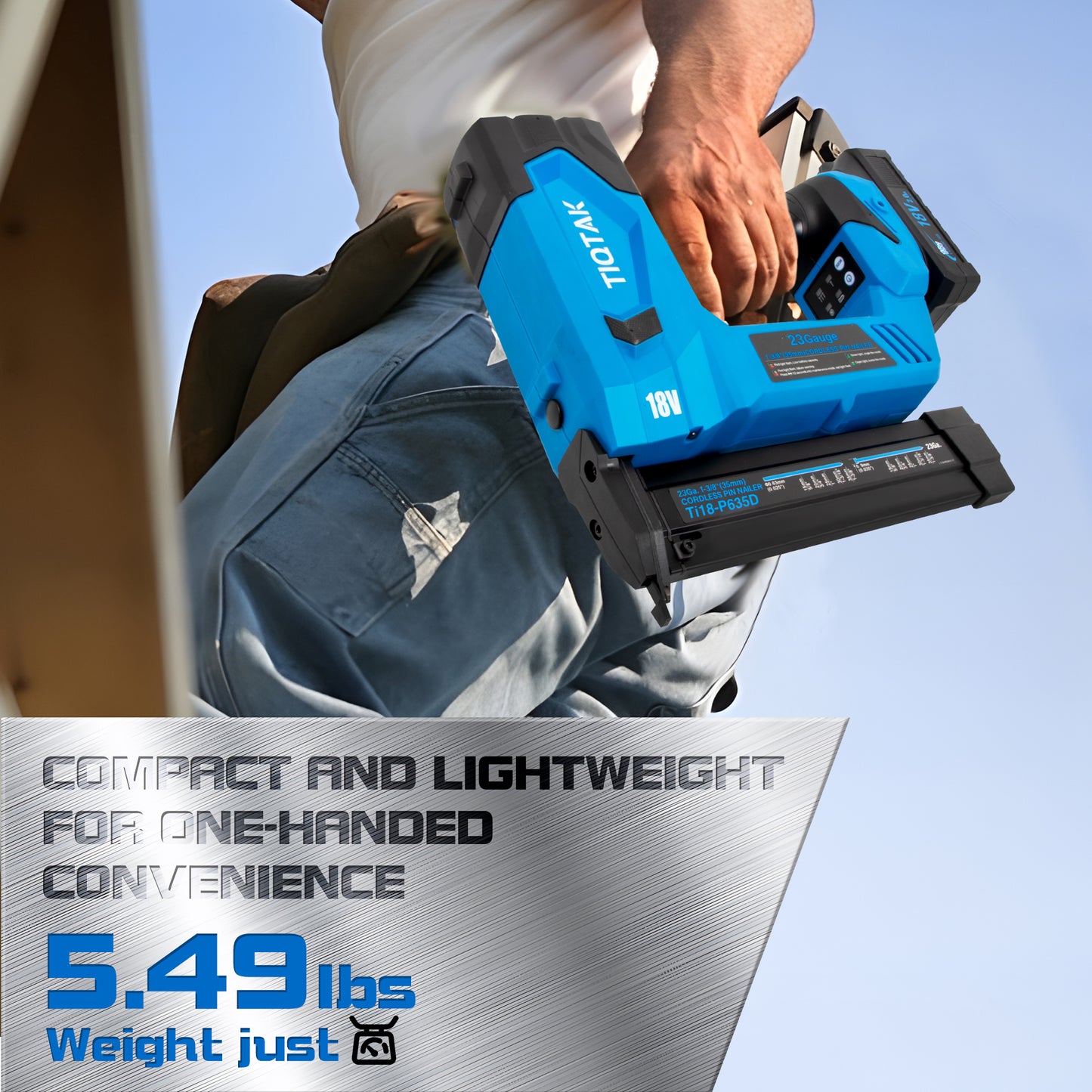 Ti18-p635D Pin Nailer 23 Gauge Cordless, Nail Gun Battery Powered, 4000 Nails per Charge, Brad Nailer Drives 5/8" to 1-3/8" Nails