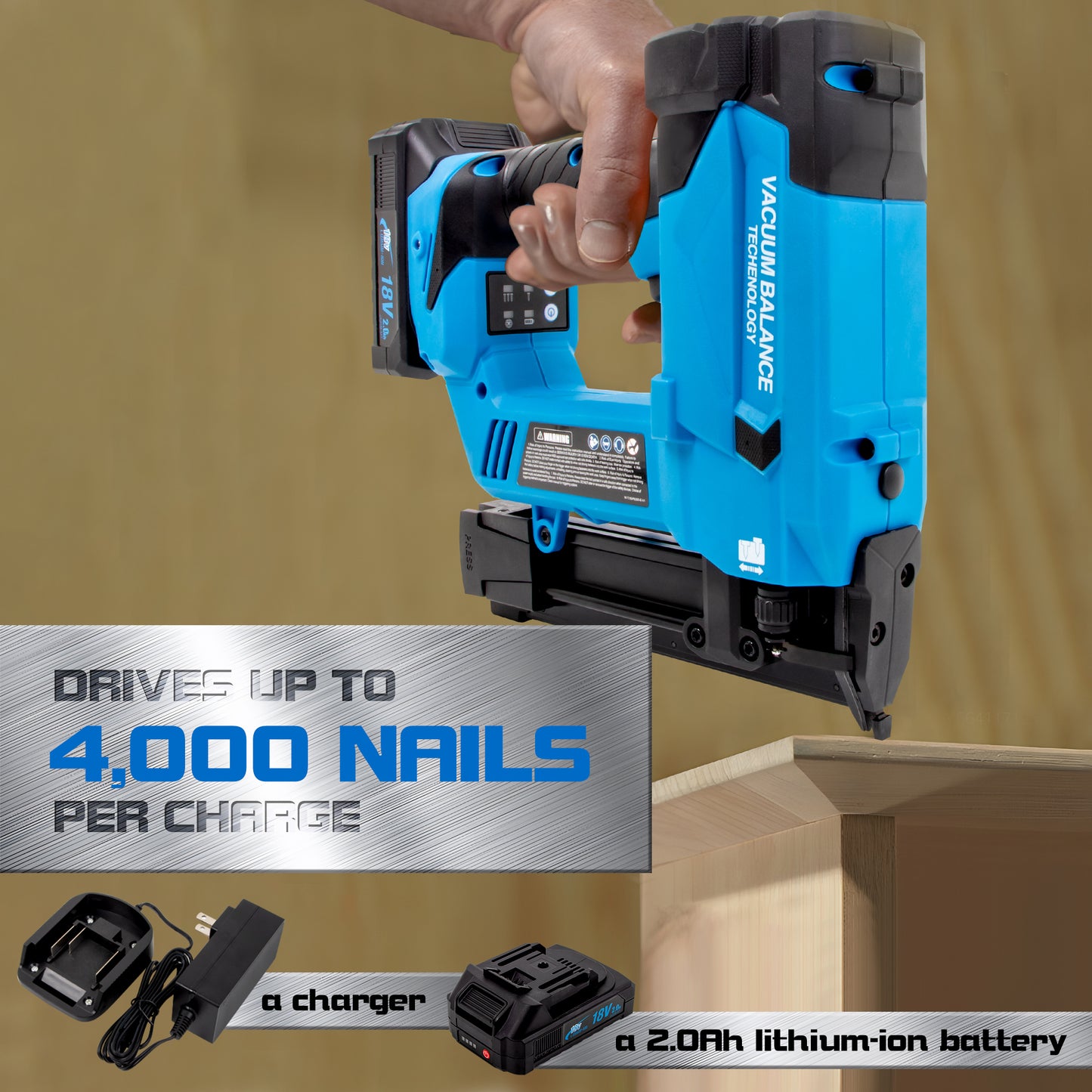 Ti18-p635D Pin Nailer 23 Gauge Cordless, Nail Gun Battery Powered, 4000 Nails per Charge, Brad Nailer Drives 5/8" to 1-3/8" Nails