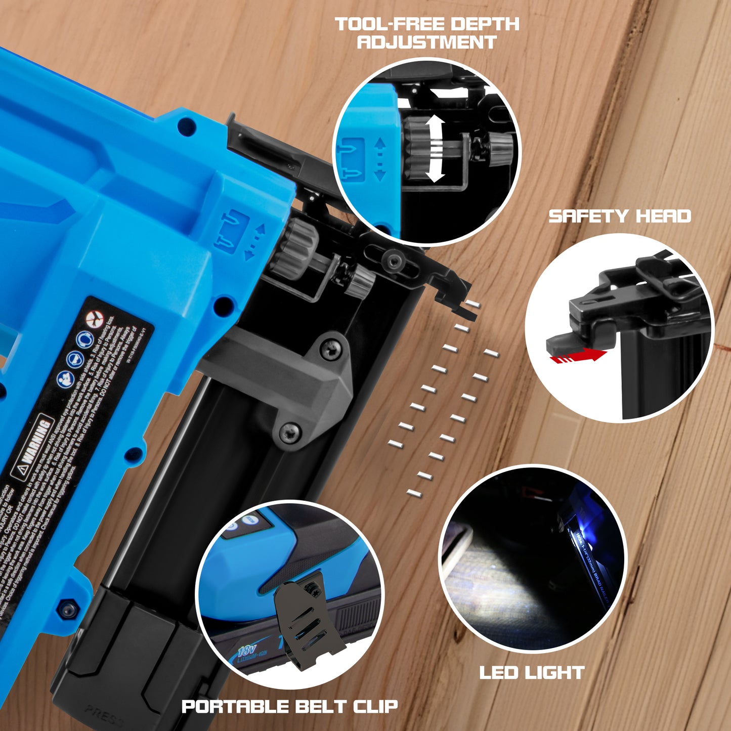 TIQTAK Ti18-F509040 Cordless Brad Nailer with Battery, 2-In-1 Electric Nail Gun/Staple Gun Drives 1600 Nails per Charge, 18 Gauge 5/8’’ to 2’’ Nails and 1/2’’ to 1-5/8’’ Staples