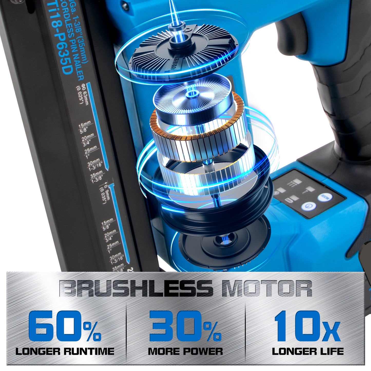 Ti18-p635D Pin Nailer 23 Gauge Cordless, Nail Gun Battery Powered, 4000 Nails per Charge, Brad Nailer Drives 5/8" to 1-3/8" Nails