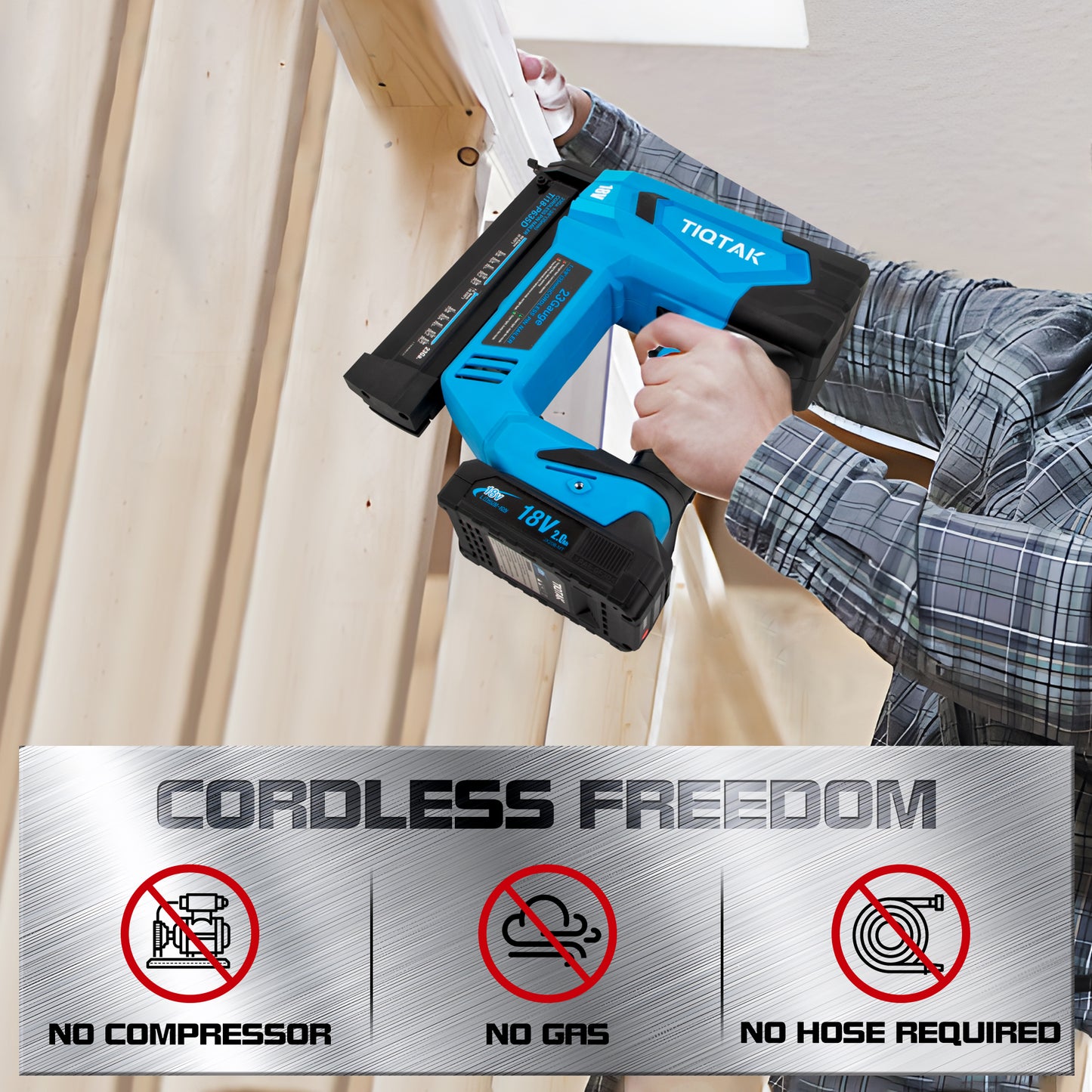 Ti18-p635D Pin Nailer 23 Gauge Cordless, Nail Gun Battery Powered, 4000 Nails per Charge, Brad Nailer Drives 5/8" to 1-3/8" Nails